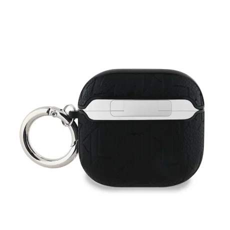 Carcasă Karl Lagerfeld din PU cu motive Karl și Choupette în relief pentru AirPods 4, neagră