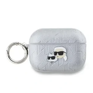 Carcasă Karl Lagerfeld din PU cu motive Karl și Choupette în relief pentru AirPods Pro 2, argintie