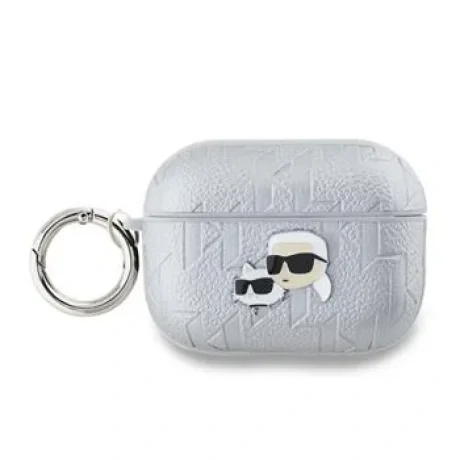 Carcasă Karl Lagerfeld din PU cu motive Karl și Choupette în relief pentru AirPods Pro 2, argintie