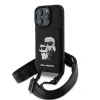 Carcasă Karl Lagerfeld Saffiano Crossbody Strap Karl and Choupette pentru iPhone 16 Pro, neagră