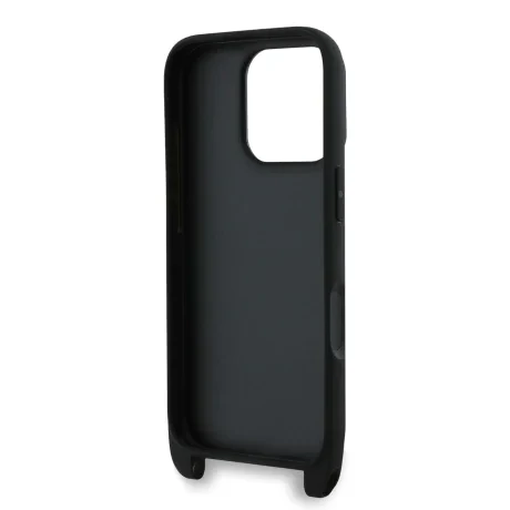 Carcasă Karl Lagerfeld Saffiano Crossbody Strap Karl and Choupette pentru iPhone 16 Pro, neagră