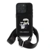 Carcasă Karl Lagerfeld Saffiano Crossbody Strap Karl and Choupette pentru iPhone 16 Pro, neagră