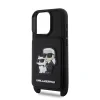 Carcasă Karl Lagerfeld Saffiano Crossbody Strap Karl and Choupette pentru iPhone 16 Pro, neagră