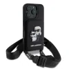 Carcasă Karl Lagerfeld Saffiano Crossbody Strap Karl and Choupette pentru iPhone 16 Pro, neagră