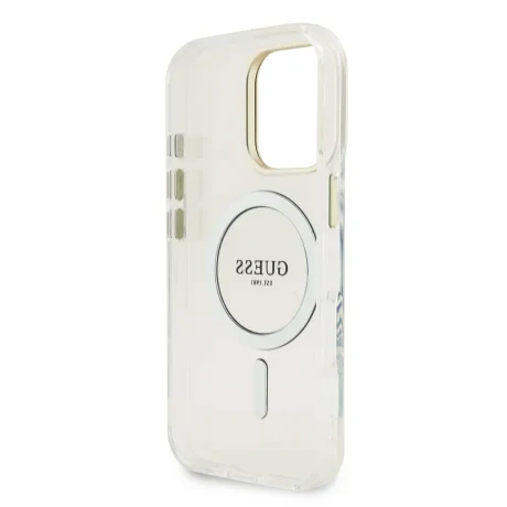 Carcasă spate Guess MagSafe cu suport electrolizat PC/TPU și ramă pentru cameră, cu spate înlocuibil, pentru iPhone 16 Pro