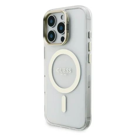 Carcasă spate Guess MagSafe cu suport electrolizat PC/TPU și ramă pentru cameră, cu spate înlocuibil, pentru iPhone 16 Pro