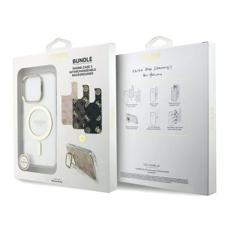 Carcasă spate Guess MagSafe cu suport electrolizat PC/TPU și ramă pentru cameră, cu spate înlocuibil, pentru iPhone 16 Pro