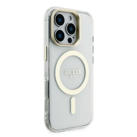 Carcasă spate Guess MagSafe cu suport electrolizat PC/TPU și ramă pentru cameră, cu spate înlocuibil, pentru iPhone 16 Pro
