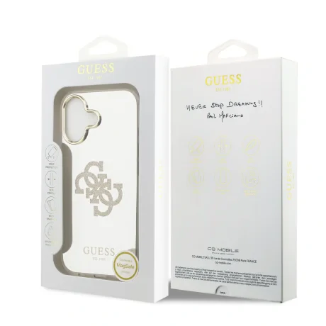 Carcasă spate Guess PC/TPU Mirror 4G cu sclipici și logo MagSafe pentru iPhone 17, aurie