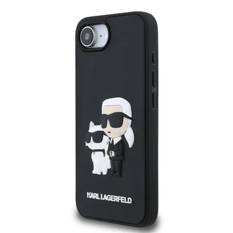 Carcasă spate Karl Lagerfeld 3D Cauciuc Karl și Choupette pentru iPhone 16e/17e Negru
