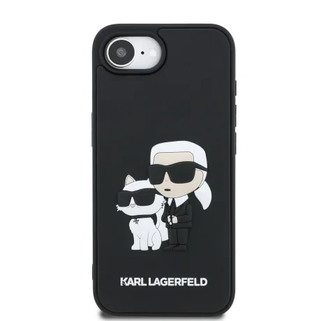 Carcasă spate Karl Lagerfeld 3D Cauciuc Karl și Choupette pentru iPhone 16e/17e Negru