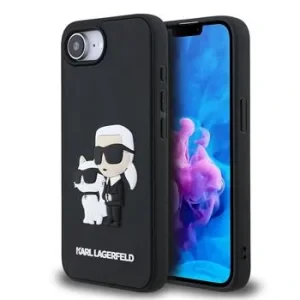 Carcasă spate Karl Lagerfeld 3D Cauciuc Karl și Choupette pentru iPhone 16e/17e Negru