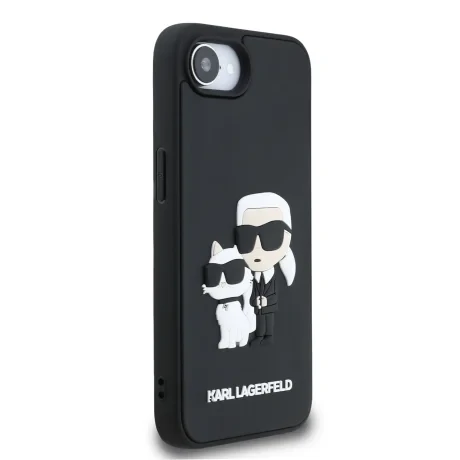Carcasă spate Karl Lagerfeld 3D Cauciuc Karl și Choupette pentru iPhone 16e/17e Negru
