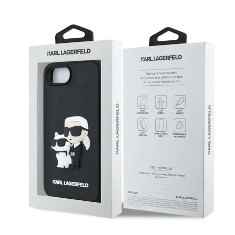 Carcasă spate Karl Lagerfeld 3D Cauciuc Karl și Choupette pentru iPhone 16e/17e Negru