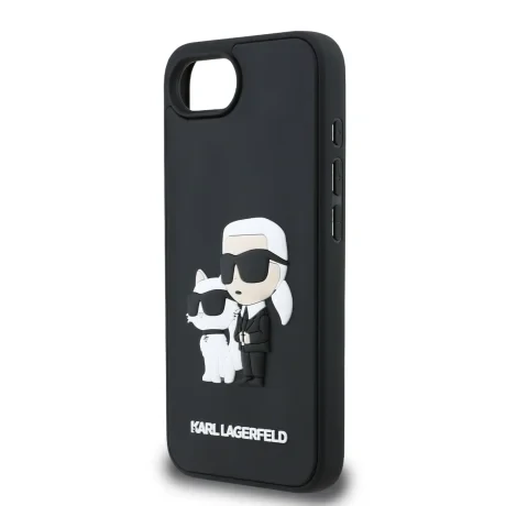 Carcasă spate Karl Lagerfeld 3D Cauciuc Karl și Choupette pentru iPhone 16e/17e Negru