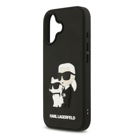 Carcasă spate Karl Lagerfeld 3D Cauciuc Karl și Choupette pentru iPhone 17 Negru