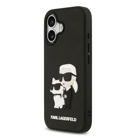 Carcasă spate Karl Lagerfeld 3D Cauciuc Karl și Choupette pentru iPhone 17 Negru