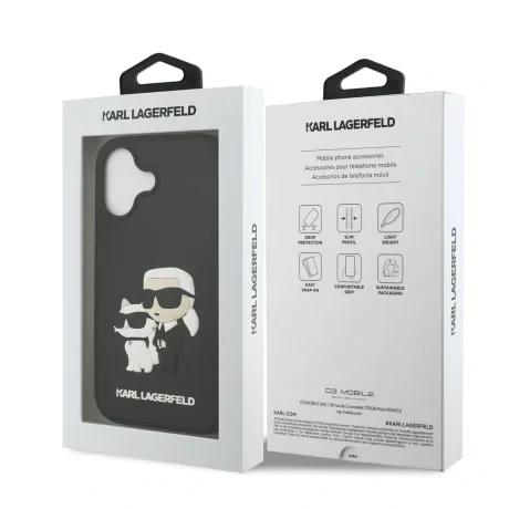 Carcasă spate Karl Lagerfeld 3D Cauciuc Karl și Choupette pentru iPhone 17 Negru