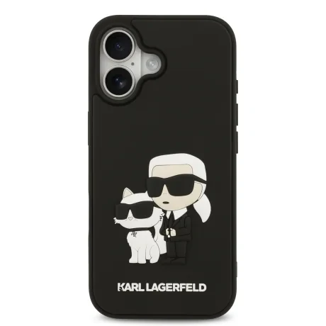 Carcasă spate Karl Lagerfeld 3D Cauciuc Karl și Choupette pentru iPhone 17 Negru