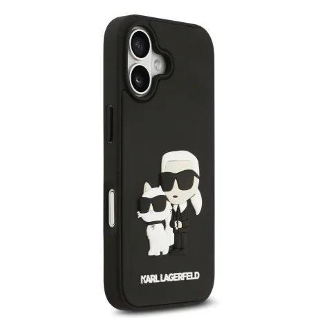 Carcasă spate Karl Lagerfeld 3D Cauciuc Karl și Choupette pentru iPhone 17 Negru