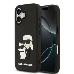 Carcasă spate Karl Lagerfeld 3D Cauciuc Karl și Choupette pentru iPhone 17 Negru