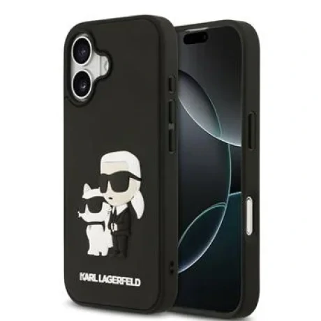 Carcasă spate Karl Lagerfeld 3D Cauciuc Karl și Choupette pentru iPhone 17 Negru