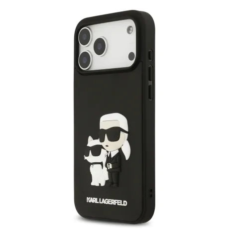 Carcasă spate Karl Lagerfeld 3D Cauciuc Karl și Choupette pentru iPhone 17 Pro Max Negru