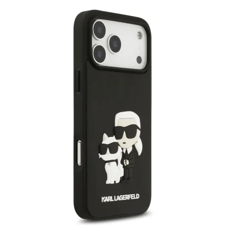 Carcasă spate Karl Lagerfeld 3D Cauciuc Karl și Choupette pentru iPhone 17 Pro Max Negru