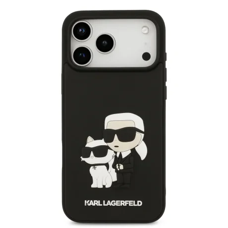 Carcasă spate Karl Lagerfeld 3D Cauciuc Karl și Choupette pentru iPhone 17 Pro Max Negru