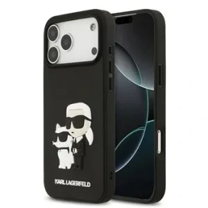 Carcasă spate Karl Lagerfeld 3D Cauciuc Karl și Choupette pentru iPhone 17 Pro Max Negru