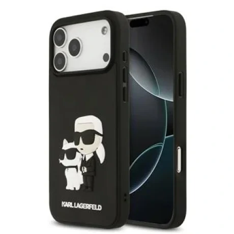 Carcasă spate Karl Lagerfeld 3D Cauciuc Karl și Choupette pentru iPhone 17 Pro Max Negru
