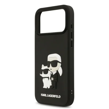 Carcasă spate Karl Lagerfeld 3D Cauciuc Karl și Choupette pentru iPhone 17 Pro Max Negru