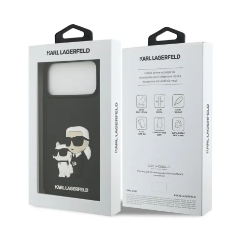 Carcasă spate Karl Lagerfeld 3D Cauciuc Karl și Choupette pentru iPhone 17 Pro Max Negru