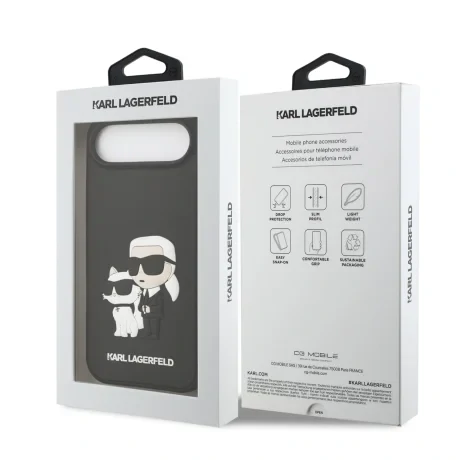 Carcasă spate Karl Lagerfeld 3D Cauciuc Karl și Choupette pentru iPhone Air, Negru