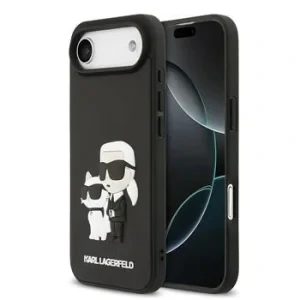 Carcasă spate Karl Lagerfeld 3D Cauciuc Karl și Choupette pentru iPhone Air, Negru