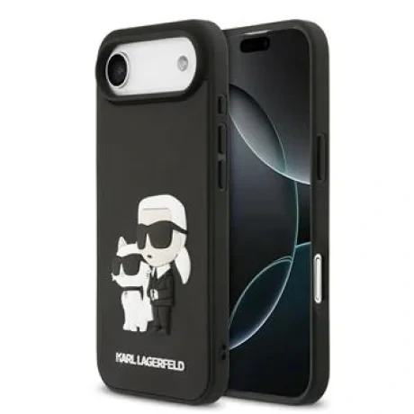 Carcasă spate Karl Lagerfeld 3D Cauciuc Karl și Choupette pentru iPhone Air, Negru