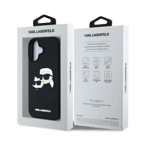 Carcasă spate Karl Lagerfeld 3D Rubber Double Heads pentru iPhone 16, neagră