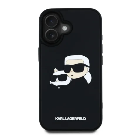 Carcasă spate Karl Lagerfeld 3D Rubber Double Heads pentru iPhone 16, neagră