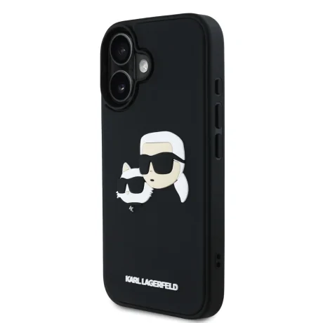 Carcasă spate Karl Lagerfeld 3D Rubber Double Heads pentru iPhone 16, neagră
