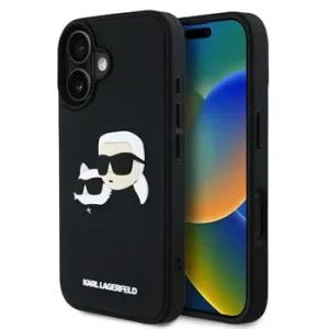 Carcasă spate Karl Lagerfeld 3D Rubber Double Heads pentru iPhone 16, neagră
