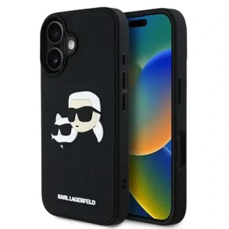 Carcasă spate Karl Lagerfeld 3D Rubber Double Heads pentru iPhone 16, neagră