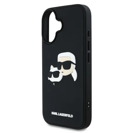 Carcasă spate Karl Lagerfeld 3D Rubber Double Heads pentru iPhone 16, neagră