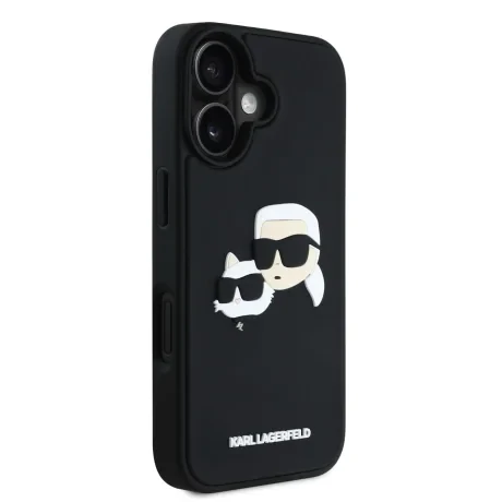 Carcasă spate Karl Lagerfeld 3D Rubber Double Heads pentru iPhone 16, neagră