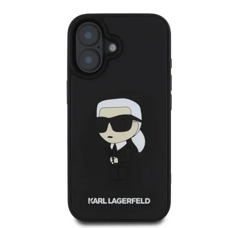 Carcasă spate Karl Lagerfeld 3D Rubber Iconic pentru iPhone 16, neagră