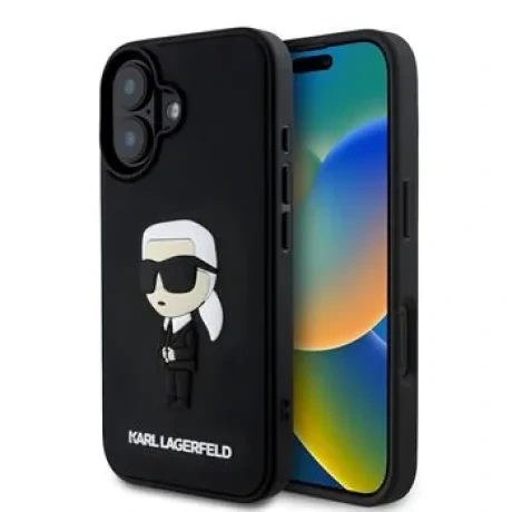 Carcasă spate Karl Lagerfeld 3D Rubber Iconic pentru iPhone 16, neagră