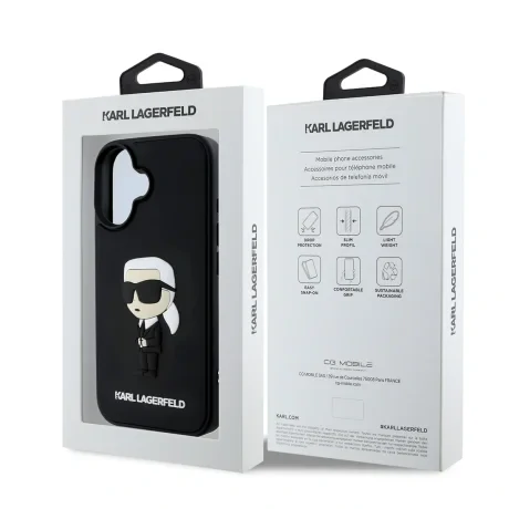 Carcasă spate Karl Lagerfeld 3D Rubber Iconic pentru iPhone 16, neagră