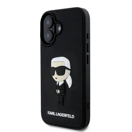 Carcasă spate Karl Lagerfeld 3D Rubber Iconic pentru iPhone 16, neagră