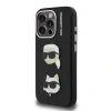 Carcasă spate Karl Lagerfeld cu model granulat din PU K&amp;amp;CH Heads pentru iPhone 15 Pro, neagră