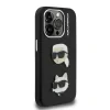 Carcasă spate Karl Lagerfeld cu model granulat din PU K&amp;amp;CH Heads pentru iPhone 15 Pro, neagră