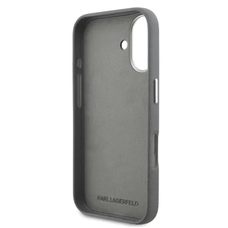 Carcasă spate Karl Lagerfeld cu model granulat din PU K&amp;amp;CH Heads pentru iPhone 16, gri